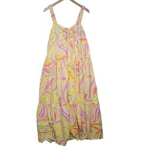 Terra & Sky Plus Size Pink Yellow Floral Maxi Dress Sleeveless Women's Plus 1X